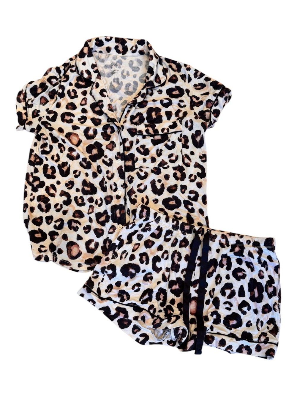 Stars Above Leopard Print Pajama Set Sleepwear Loungewear Shorts Top Brown S